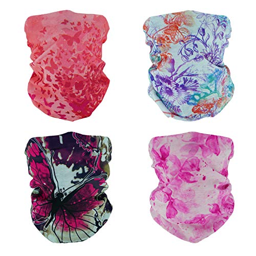 SMEHCF 4 Multifunktionstuch Gesichtsmaske Motorradmaske Sportmaske Sturmmaske Maske Halsmanschette Schal Bandana für Damen Herren Rosa Lila Schmetterling Gänseblümchen Blume von SMEHCF