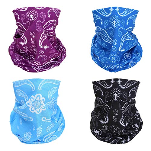 SMEHCF 4 Multifunktionstuch Gesichtsmaske Motorradmaske Sportmaske Sturmmaske Maske Halsmanschette Schal Bandana für Damen Herren Schwarzer Lila Blauer Himmel Konjak Blume von SMEHCF