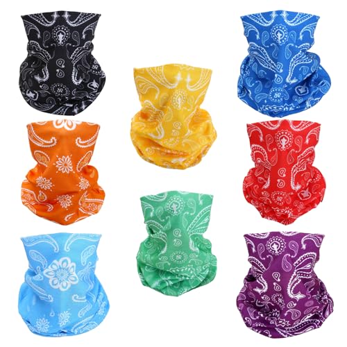 SMEHCF 8 Mehrzweck Bandanas für Damen Herren Stirnband Sturmhaube Haar Kopftuch Gesicht Halbmaske Halsmanschetten atmungsaktiv wiederverwendbar waschbar Blau Rot Orange Grün Gelb Cashew Blume von SMEHCF