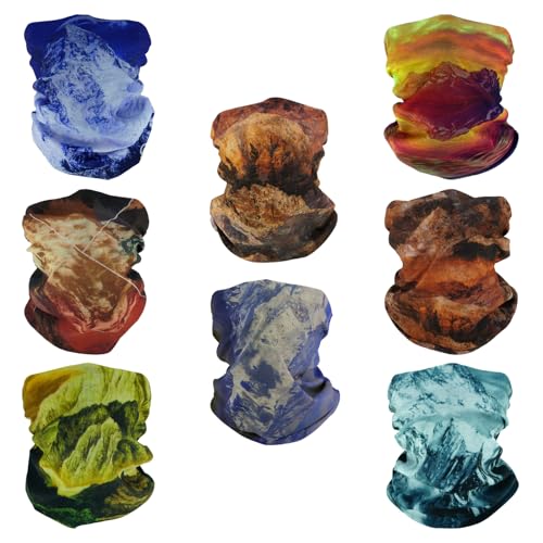 SMEHCF 8 Mehrzweck Bandanas für Damen Herren Stirnband Sturmhaube Haar Kopftuch Gesicht Halbmaske Halsmanschetten atmungsaktiv wiederverwendbar waschbar Kiefer Schneeberg Schwarz von SMEHCF