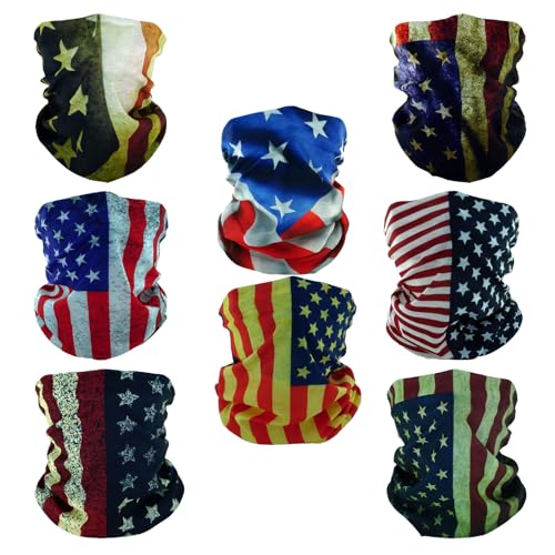 SMEHCF 8 Mehrzweck Bandanas für Damen Herren Stirnband Sturmhaube Haar Kopftuch Gesicht Halbmaske Halsmanschetten atmungsaktiv wiederverwendbar waschbar Retro US Flagge von SMEHCF