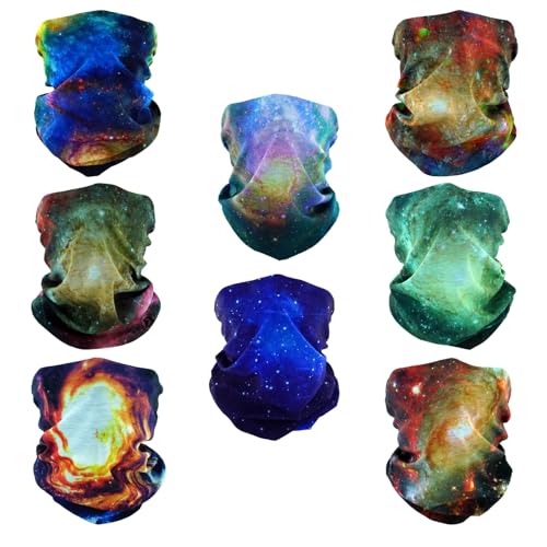 SMEHCF 8 Mehrzweck Bandanas für Damen Herren Stirnband Sturmhaube Haar Kopftuch Gesicht Halbmaske Halsmanschetten atmungsaktiv wiederverwendbar waschbar Universum Nebel Galaxie Blau Orange Grün von SMEHCF