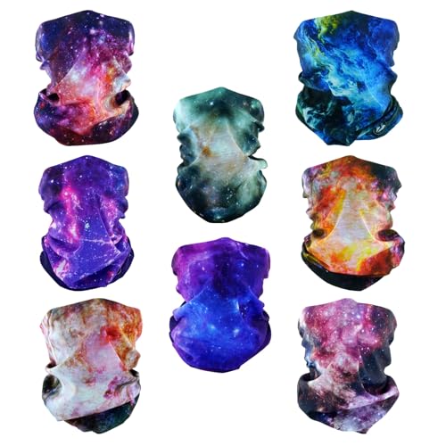 SMEHCF 8 Mehrzweck Bandanas für Damen Herren Stirnband Sturmhaube Haar Kopftuch Gesicht Halbmaske Halsmanschetten atmungsaktiv wiederverwendbar waschbar Universum Nebel Lila Blau Orange von SMEHCF