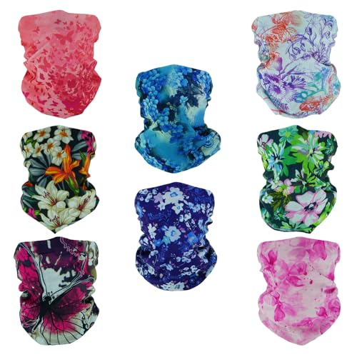 SMEHCF 8 Mehrzweck Kopftücher für Frauen Männer Stirnband Sturmhaube Haar Kopftuch Gesicht Halbe Airsoft Paintball Maske Halsgamaschen Atmungsaktiv Wiederverwendbar Waschbar Schmetterlingsblume von SMEHCF
