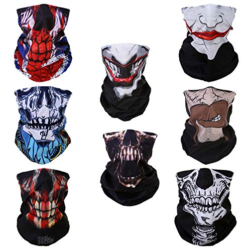 SMEHCF 8 Multifunktionstuch Gesichtsmaske Motorradmaske Sportmaske Sturmmaske Maske Halsmanschette Schal Bandana für Damen Herren Bart Clown Joker Vampir Skelett Schädel Eule US UK Flagge von SMEHCF