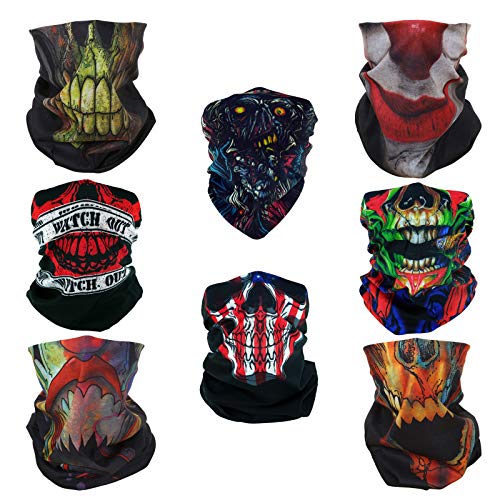 SMEHCF 8 Multifunktionstuch Gesichtsmaske Motorradmaske Sportmaske Sturmmaske Maske Halsmanschette Schal Bandana für Damen Herren Clown Joker Vampir Skelett Schädel Amerikanische Star Flagge von SMEHCF