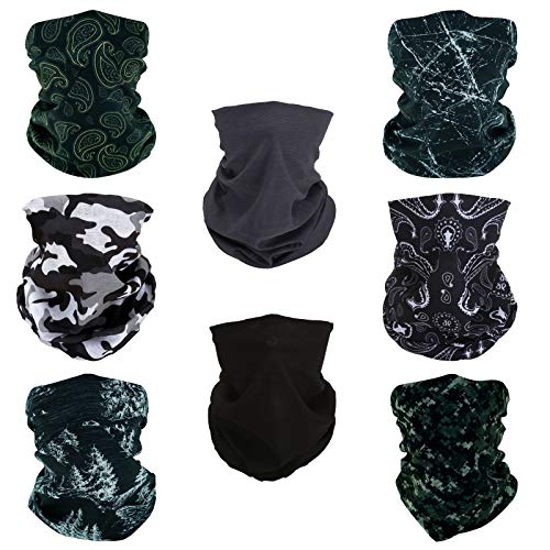 SMEHCF 8 Multifunktionstuch Gesichtsmaske Motorradmaske Sportmaske Sturmmaske Maske Halsmanschette Schal Bandana für Damen Herren Schwarz Weiß Grau Schnee Kiefer Camo camouflage Tarnung Konjak Blume von SMEHCF