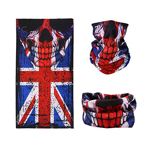 SMEHCF Neuartiges Nahtloses Bandana Sturmhaube Gesichtsschutz Maske Halstuch Atmungsaktiv Staubdicht Winddicht Unisex Mit Union Jack-Flagge Totenkopf Skelett von SMEHCF