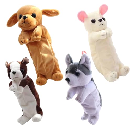4pcs Hundestifte Gehäuse großer Kapazität Plüschbleistifthülle mit Reißverschluss & Seil Einer Kompartiment Tierschreibungsbeutel von SMELEYOU