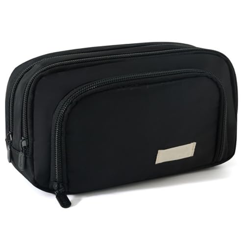 SMELEYOU Bleistiftkoffer großer Kapazität Schwarzer Bleistiftbeutel mit 3 Fächern Soft Pen Case mit Reißverschluss für Office College School Girl Boy von SMELEYOU