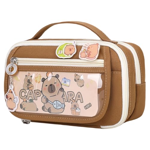 SMELEYOU Capybara Pencil Case 8 3x3x5 Reißverschluss niedlich Kawaii Bleistiftbeutelunterfacher Schulmaterial mit DIY Accessoires Brown von SMELEYOU