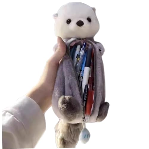 SMELEYOU Otter Bleistiftkasse große Kapazität Süßes 3D Animal Bleistift Hülle Weiche Plüschzipper -Stifttasche für Office College School Supplies von SMELEYOU