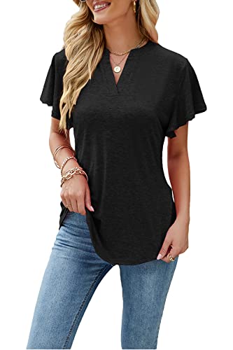 SMENG blusen Kurzarm Damen Yoga Kleidung Sportshirt Kurzarm locker sportoberteil Frau modern Tshirt Sommer Tshirts v Ausschnitt trainingsshirt Schwarz S von SMENG