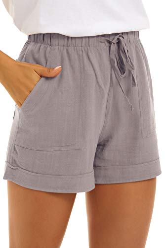 SMENG Damen Shorts Strand Oversize Casual Pants for Summer Workout Drawstring Solid Colour Simple Shorts Lounge with Pockets Grau XXL von SMENG