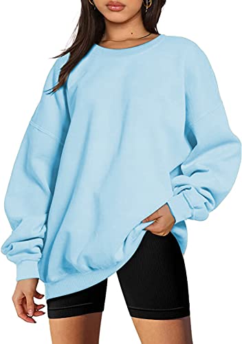 SMENG Damen-Sweatshirt Einfarbig Pullover Damen Oversized Mode Sweatshirt Herbst Plüsch Tops Himmelblau M von SMENG