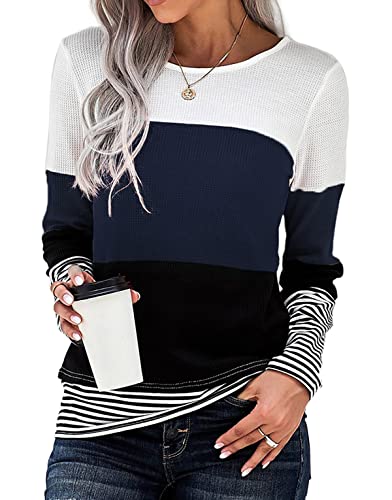 SMENG Damen Pullover Langarmshirt Oberteil Oversize Lang Navy Blau XL von SMENG