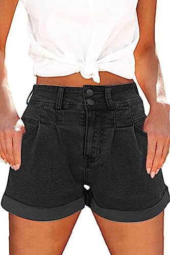 SMENG Kurze Hose Damen Jeans Casual Denim Shorts Sommer Hosen Mode Sommerhose Damen Shorts Jeans Hotpants Schwarz L von SMENG