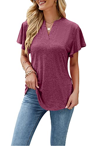 SMENG Tshirt fledermausärmel Damen blusen & Tuniken für Damen Kleidung Frauen Baumwolle Langarm Mode frühjahr 2023 damenshirt Elegante Bluse Pullover Weinrot M von SMENG