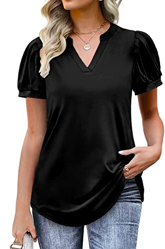 SMENG Oberteile Damen Baumwoll Tshirt Langarmshirt v-Ausschnitt Sport Tops locker Women's Fashion Coole shirtblusen Langarmshirts für Damen t-Shirts Schwarz L von SMENG