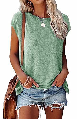 SMENG Oversize Kurzarm-t-Shirt Für Damen Rundhals Pullover Lässige T Shirt Damen Pullover Kurzarm Shirt Hemden Top Erbsengrüne Farbe XL von SMENG