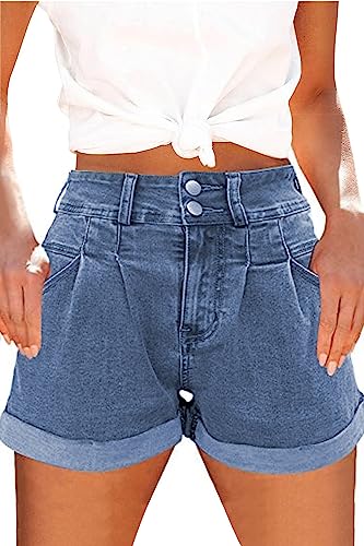 SMENG Sommer Damen Denim Shorts mit Elastizität Fashion Shorts high Waist locker Denim Shorts Kurze Lounge Jeanshose Hellblau L von SMENG