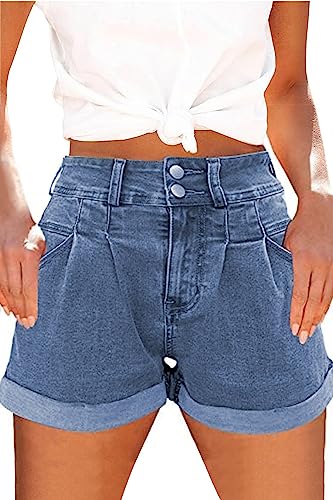 SMENG Sommer Damen Denim Shorts mit Elastizität Fashion Shorts high Waist locker Denim Shorts Kurze Lounge Jeanshose Hellblau M von SMENG