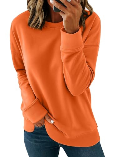 SMENG Sweatshirt Damen Casual Rundhals Langarmshirt Damen Loose Pullover Sweatshirt Langarm Tops Herbst Tops Langarmshirt Orange L von SMENG