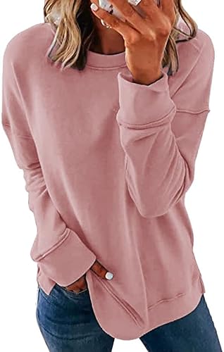 SMENG Sweatshirt Damen Damen Pullover Langarmshirt Damen Pullover Damen Baumwolle Pullover Damen Pulovererdamen Rosa L von SMENG