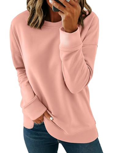 SMENG Damen Sweatshirt Pullover Rundhals Langarmshirt Baumwolle Rosa M von SMENG