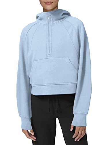 SMENG Sweatshirt Damen Hoodie Longsleeve Sport Hoody Lockere Pullover Ernte Klamotten V-Ausschnitt mit Schnalle Sweat mit Kapuzen himmelblau L von SMENG