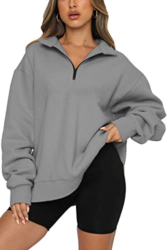 SMENG Sweatshirt für Frauen Einfarbig Damen-Sweatshirt mit halbem Reißverschluss Casual Pullover Pullover Dunkelgrau L von SMENG