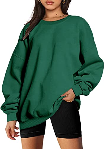 SMENG Sweatshirt für Frauen Oversized Casual Sweatshirt Einfarbig Workout Pullover Grünes Plüsch Top Grün M von SMENG