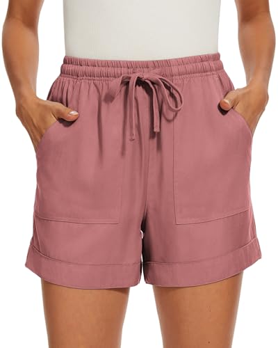 SMENG Kurze Hosen Damen Womens Oversize Casual Pants for Summer Workout Drawstring Solid Colour Simple Shorts Lounge with Pockets Rosa XXL von SMENG