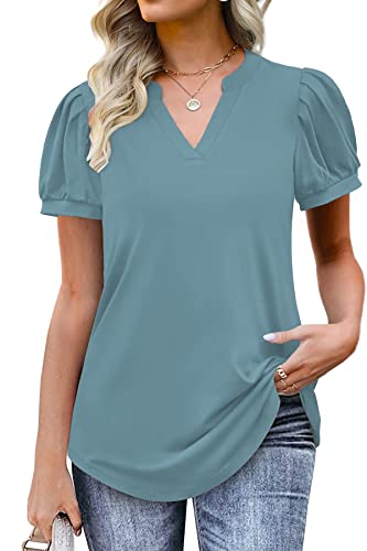 SMENG blusen Kurzarm Damen Yoga Kleidung Sportshirt Frau modern Tshirt Sommer Tshirts v Ausschnitt trainingsshirt Kurzarm locker sportoberteil top Blau L von SMENG