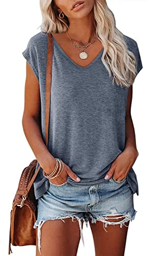 SMENG blusen Kurzarm Damen Yoga Kleidung Sportshirt Kurzarm locker sportoberteil Frau modern Tshirt Sommer Tshirts v Ausschnitt trainingsshirt Blau L von SMENG