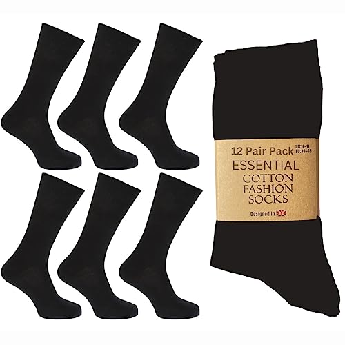 SMG® Herren-Socken, 12 Paar, Baumwolle, legeres Design, Argyle-Kontrastabsatz, dünne Streifen (39-45), SMG-DESIGN-101, Schwarz, SMG-DESIGN-101 von SMG