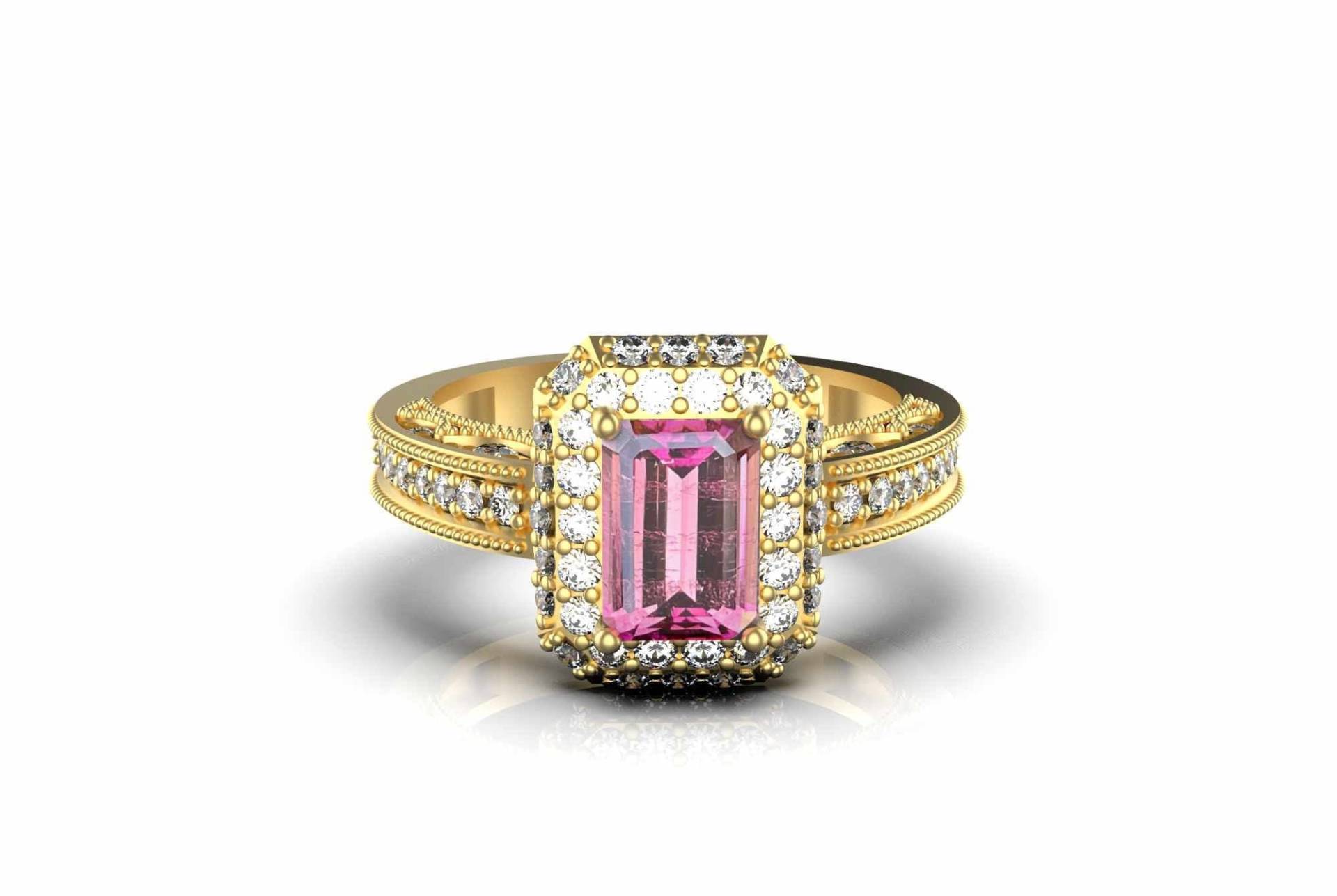 2 Karat Natürlicher Smaragd Rosa Turmalin Und Diamant Verlobungsring/18K Solid Gold Oktober Geburtsstein Ring Frauen von SMGEMSIndia