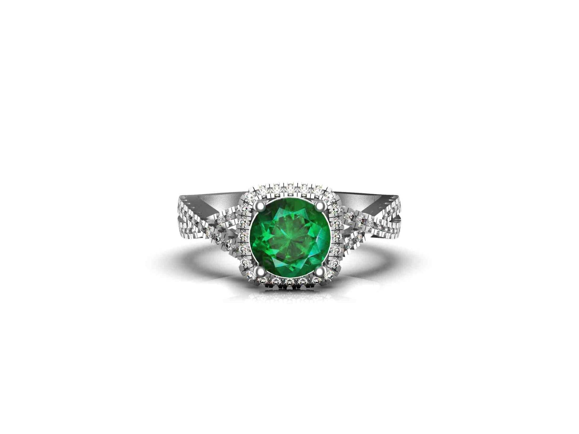 2 Karat Runde Form Natürlicher Smaragd Und Diamant Verlobungsring/14K Gold Ring von SMGEMSIndia