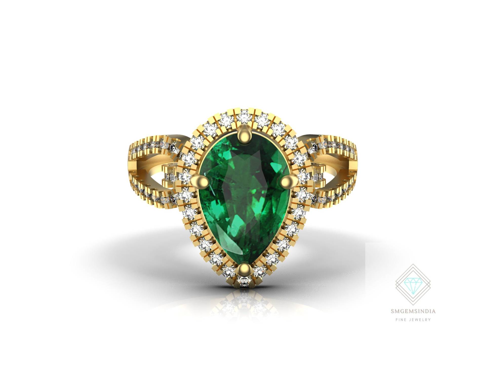 Mai Birthstone Birnenform Natürlicher Smaragd Und Diamant-Verlobungsring Aus 18K Massivgold/Jahrestag Geburtstagsgeschenk Ring Mai Birthstone Birnenform Natürlicher Smaragd Und Diamant-Verlobungsring Aus 18K Massivgold/Jahrestag Geburtstagsgeschenk Ring von SMGEMSIndia