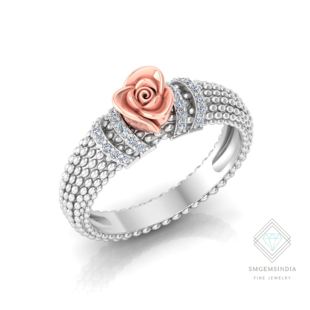 Mini Diamant Blumen Design Verlobungsring Für Frauen Und Mädchen/14K Gold Natürlicher Ring von SMGEMSIndia