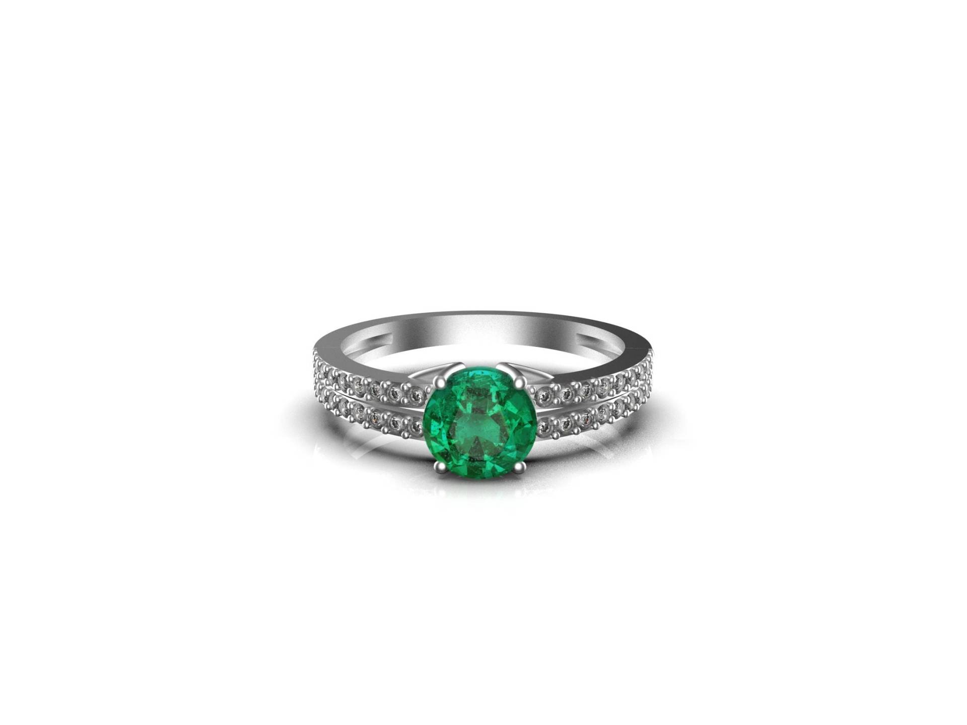 Natürlicher Smaragd Und Diamant Runder Ring Für Frauen Mädchen/14K Gold Mai Birthstone von SMGEMSIndia