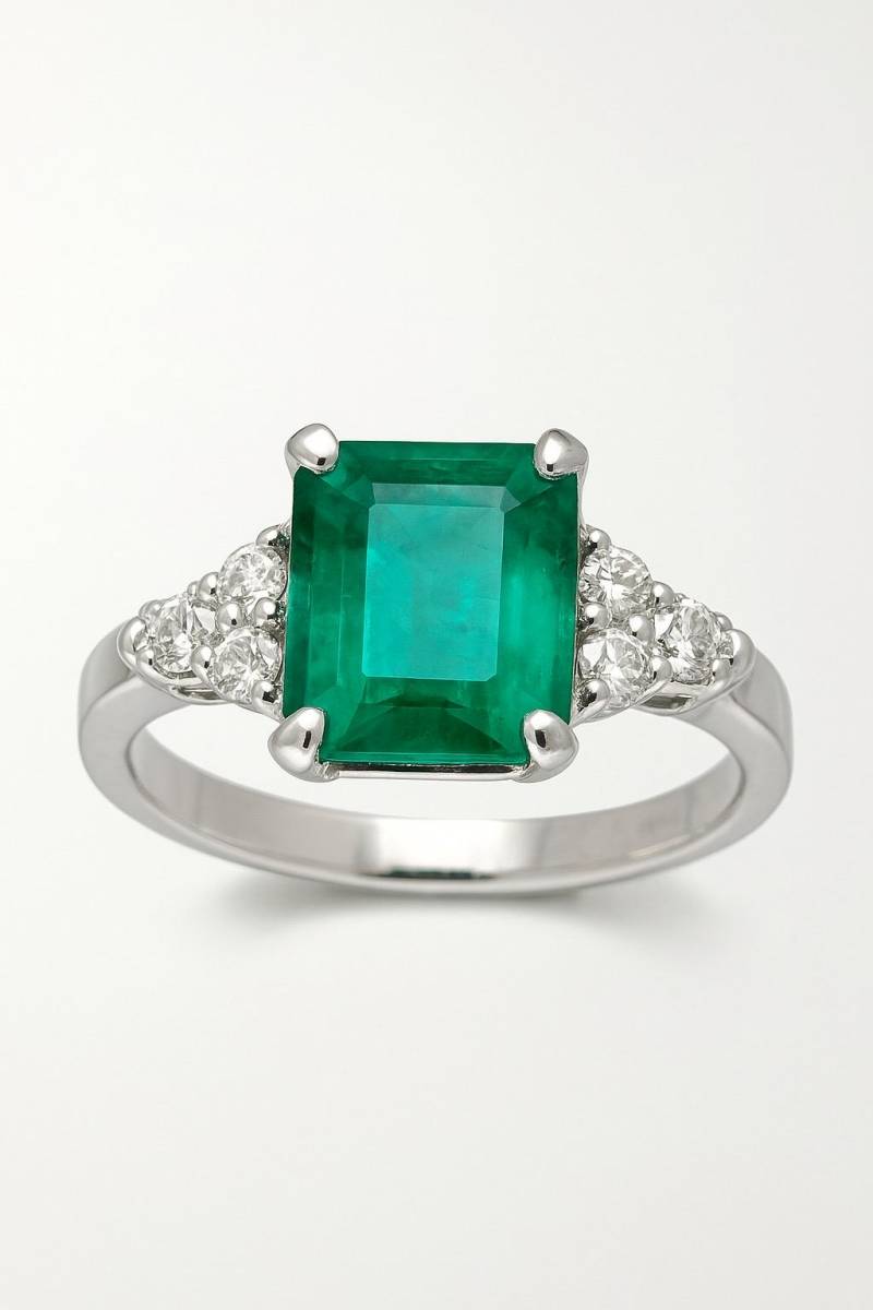 Natürlicher Smaragd Und Diamant in 585Er Gold Für Frau/Art Deco Smaragdring Verlobungsring von SMGEMSIndia