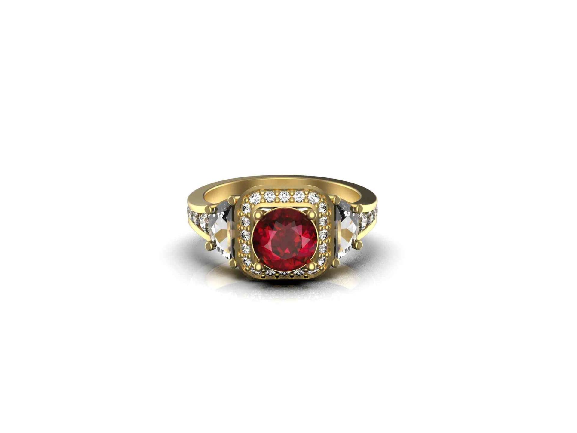 Rubin Und Diamant Halbmond Stein Ring Aus 14K Solid Gold/Jahrestag Geschenk Geburtsstein von SMGEMSIndia