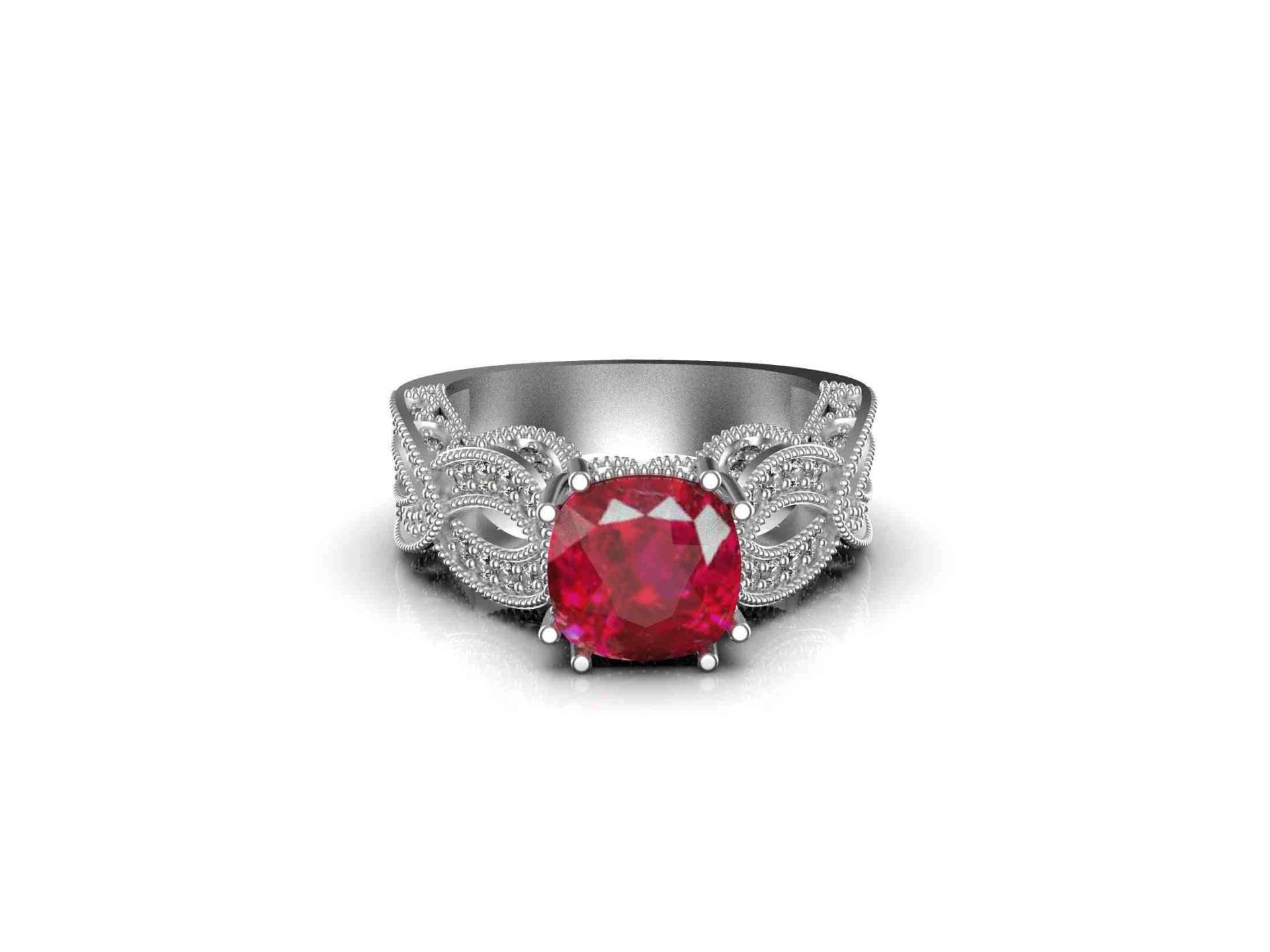 Rubin Und Diamant Verlobungsring/Cushion Cut Ring Für Frauen Und Mädchen Juli Birthstone Weihnachtsgeschenk von SMGEMSIndia