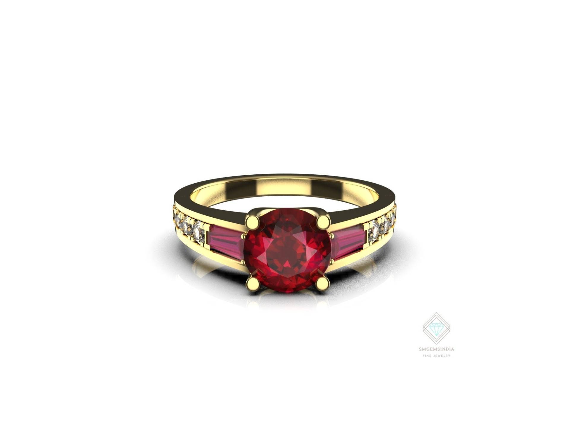 Runder Rubin Und Baguettes Verlobungsring/14K Gold Roter Ring Diamant Weihnachten Schmuck von SMGEMSIndia
