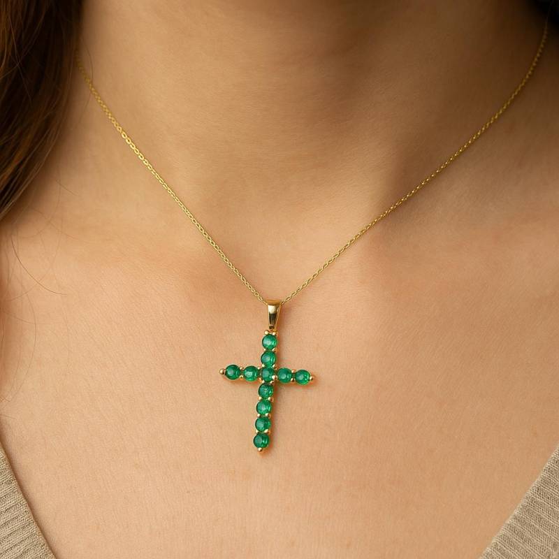 Smaragd Kreuz Anhänger/14K Solid Gold Mai Birthstone Gott Anhänger von SMGEMSIndia