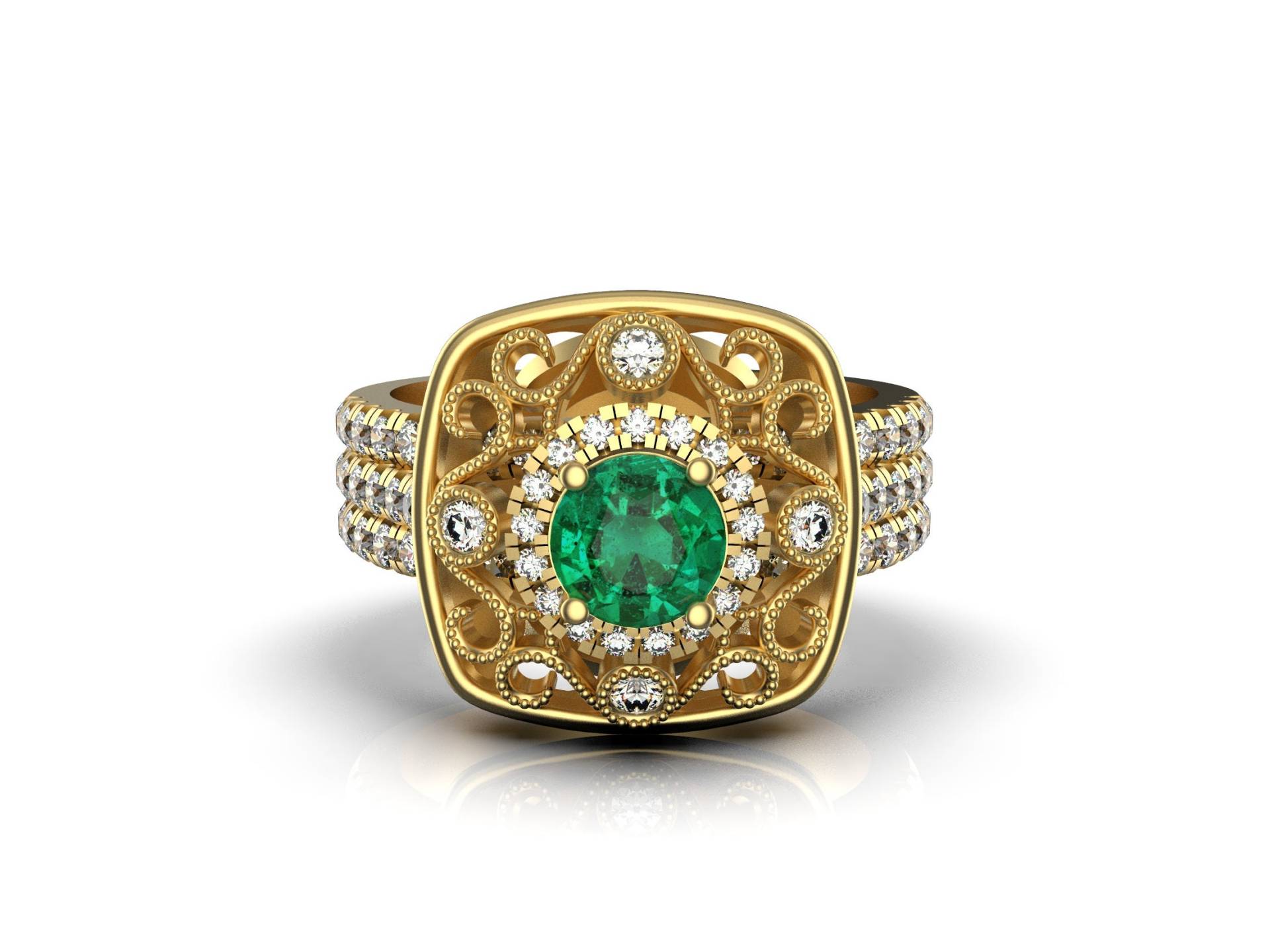 Vintage Runder Natürlicher Smaragd Frauen Ring in 14K Solid Gold/Mai Birthstone Verlobungsring von SMGEMSIndia