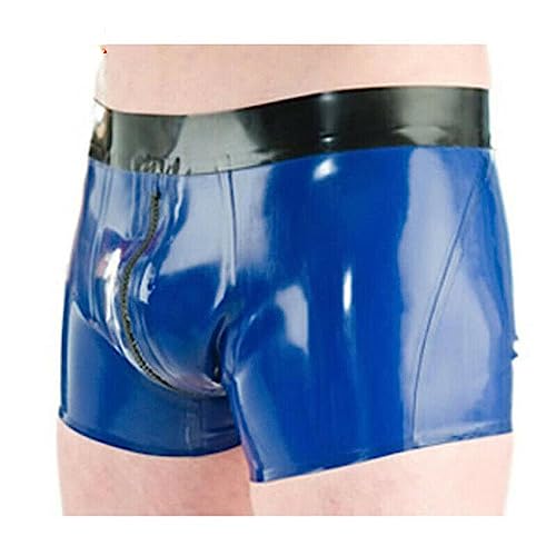 Herren Blau Latex Shorts Slip Latex Boxershorts Höschen Latex Unterwäsche Unterhose Kurze Hose (S) von SMGZC