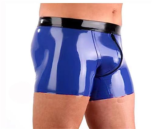 Herren Blau Latex Shorts Slip Latex Boxershorts Höschen Latex Unterwäsche Unterhose Kurze Hose (XL) von SMGZC