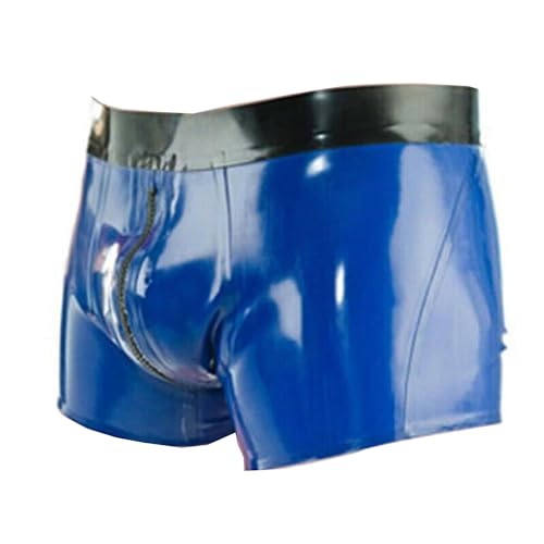 Herren Blau Latex Shorts Slip Latex Boxershorts Höschen Latex Unterwäsche Unterhose Kurze Hose (XL) von SMGZC